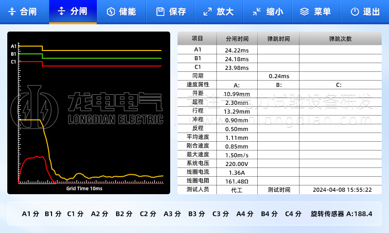 高壓開關特性測試儀-測試數據界面 高壓開關特性測試儀-測試數據界面